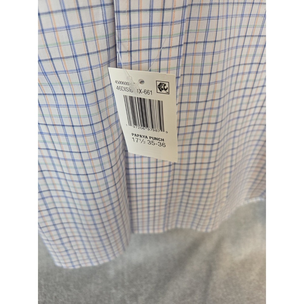IZOD All Over Stretch Dress Shirt Mens 17.5 TALL FIT 35/36 Blue Check Office NEW - Picture 3 of 13